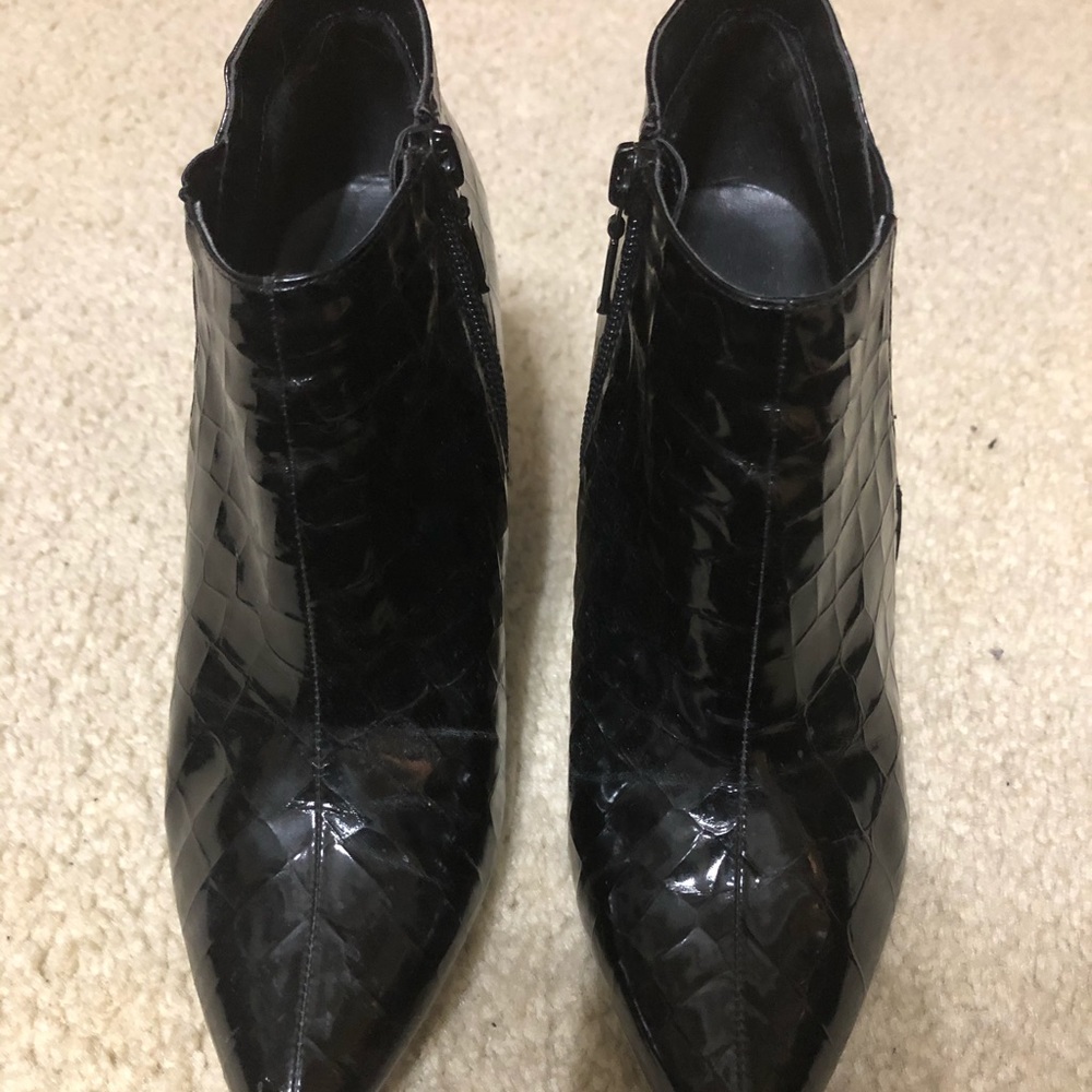 Black patent leather ankle boots